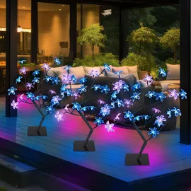 GLOBO Solarlampen für Außen Garten Deko Solarleuchte Außenbereich Stecklampe im Baum Design, Erdspieß Blüten Baum, led, h 60 cm