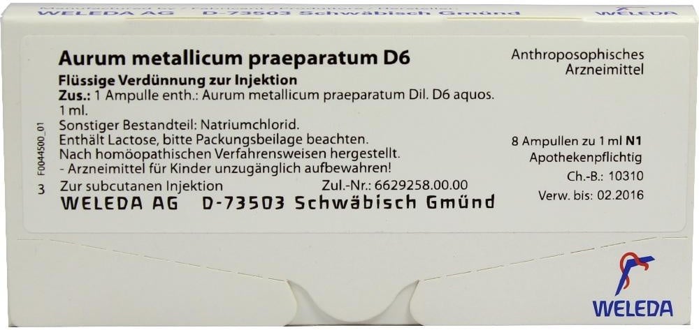 AURUM METALLICUM PRAEPARATUM D 6 Ampullen