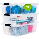 konzept 7L Aufbewahrungsbox mit Deckel 3er Set, sicher verschlossen, lebensmittelecht, stapelbar, transparent, Plastikboxen, Boxen Aufbewahrung.