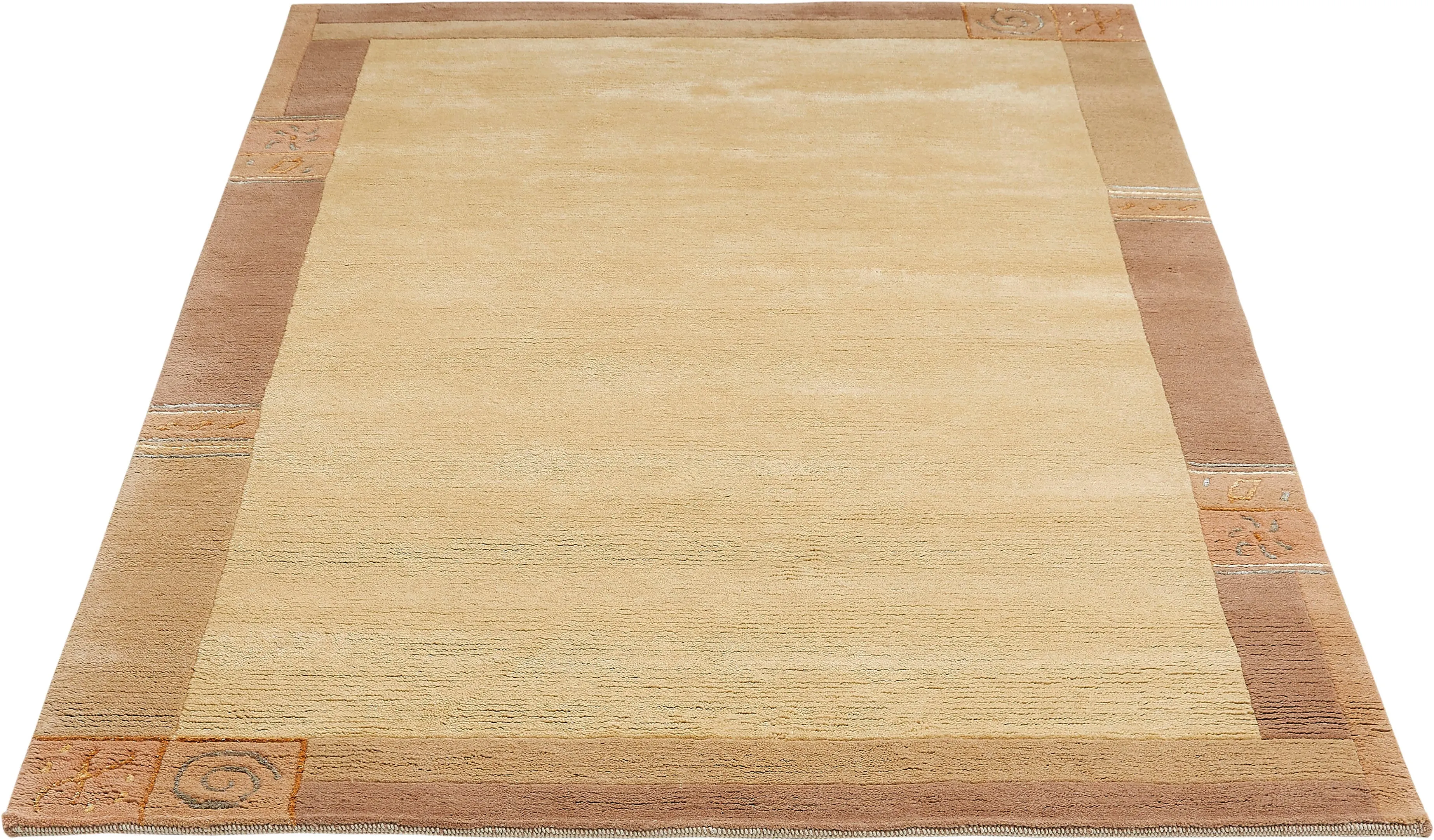 Wollteppich LUXOR LIVING "India" Teppiche Gr. B/L: 70 cm x 140 cm, 20 mm, 1 St., weiß (vanilla) Designer-Teppich Knüpfteppich Schurwollteppich Teppich Esszimmerteppiche Teppiche reine Wolle, handgeknüpft, mit Bordüre, auch als Läufer