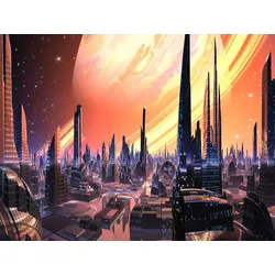 Fototapete PAPERMOON "PLANETEN-FUTURISTISCH WELTRAUM MOON GALAXIE UNIVERSUM", bunt, B:3,50m L:2,60m, Vlies, Tapeten