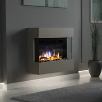 Noble Flame LIMA Wandkamin: Seidengrau - mit weißen Acrylsteinen