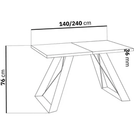 WFL GROUP Esstisch Schwarz im Modern Still, Rechteckig Tisch - Ausziehbar von 140 cm bis 240 cm, Pulverbeschichtete weißen Metallbeine - 140 x 80 cm - Schwarzes Marmor