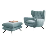 KAWOLA Sessel CHARME Hochlehnsessel Cord hellblau mit Hockerbank