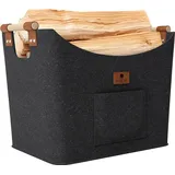 black-oak Kaminholzkorb Montana XL 60L aus Filz dunkelgrau mit Griffen und Fronttasche