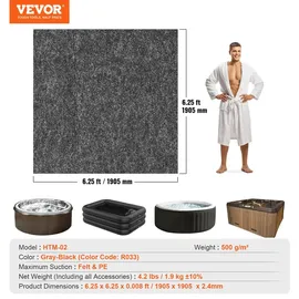 Vevor Poolunterlage 500 g/m2 Whirlpool Matte 1905 x 1905 x 2,4 mm Bodenplane Filz & PE Bodenschutz Pool Unterlegmatte Schutzmatte Bodenplatte Bodenschutzplane Poolteppich Filzmatte Bodenmatte