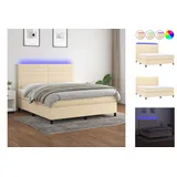 vidaXL Boxspringbett mit Matratze & LED Creme 160x200 cm Stoff