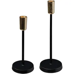 Kerzenhalter LEONIQUE "Stabkerzenhalter Azlynn", gold (schwarz, goldfarben), H:26cm Ø:8cm, Aluminium, Kerzenhalter, aus Aluminium