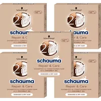 5 x Schauma festes Sampoo & feste Spülung mit Kokosöl 2 in 1 Repair & Pflege