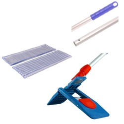 Bodenwischset 40 cm, langflorig, Schnellwechselhalter, Alu-Stiel & Moppbezug, Wischmopp - Bodenwischer-Set zum Spitzenpreis