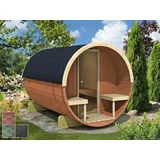 Finn Art Blockhaus Fasssauna Mika 5, Schindeln rot, Outdoor Gartensauna, mit Holz Ofen, Bausatz rot