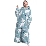 Yzehomijia Lange Hoodie Decke mit Ärmeln für Damen & Erwachsene - Kuscheldecke mit Ärmeln - Weiche & Warme Decke zum Anziehen als Geschenk für Damen Herren (Bear)