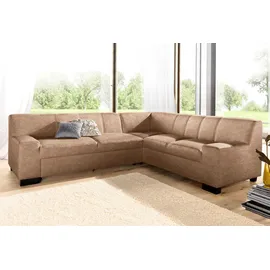 DOMO collection Ecksofa DOMO COLLECTION "Norma, moderne Armlehnen, zeitlos und elegant, Breite 247cm, L-Form", braun (café), B:247cm H:74cm T:212cm, Microfaser PRIMABELLE (100% Polyester);Kunstleder SOFTLUX;Struktur (90% Polyester, 10% Polyacryl);NaturLEDER (echtes