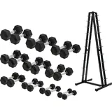 Sport-Thieme Kompakthantel-Set Gummi Hex Kurzhanteln 1-10 kg inkl. Kurzhantelständer