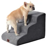 EHEYCIGA Hundetreppe für Kleine Hunde 40 cm Hoch, Haustiertreppe für Sofa Bett, Treppe für Hunde aus Hochdichtem Schwamm, Hunderampe mit Waschbarem Bezug und Rutschfestem Boden, 3 Stufen, Grau