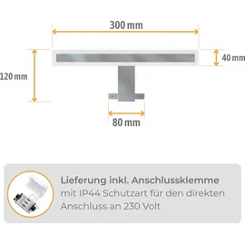 SSC-LUXon LINA 3-in-1 Design Bad Spiegelleuchte 30cm warmweiß LED 8W IP44 chrom glänzend 230V, Stückzahl:1er Set