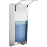 Relaxdays Eurospender, 1000 ml, Desinfektionsmittel, Seife, Ellenbogen-Hebel, Wandbefestigung, Hygienespender, silber