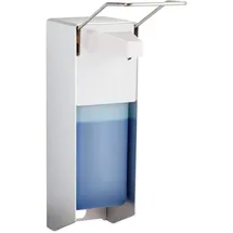 Relaxdays Eurospender, 1000 ml, Desinfektionsmittel, Seife, Ellenbogen-Hebel, Wandbefestigung, Hygienespender, silber