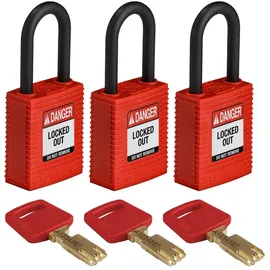 Brady SafeKey Nylon Lockout-Vorhängeschloss Mit Nylon Bügel 38.00 mm Rot KA - Gleichschließende Schlösser 3 Stück