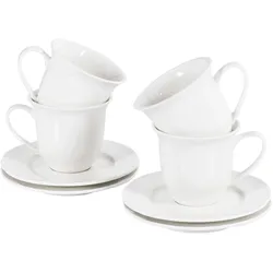 Tassen 4er Set mit Untertellern ELDERBERRY Porzellan Weiß