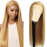 Salharer Echthaar Perücke für Damen Perücken Straight Human Hair Wig 13x6 Lace Front Wig Perücken Echthaar mit Babyhaar Any Part Honey Blonde Color 30 Inch