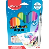 Maped - Aquarell-Filzstifte, Fasermaler COLOR'PEPS AQUA x10 + Pinsel mit Wassertank