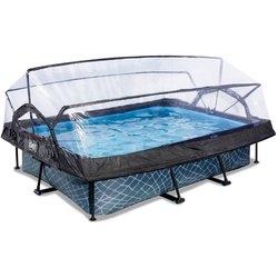 EXIT Stone Pool 300x200x65cm mit Abdeckung und Filterpumpe - grau