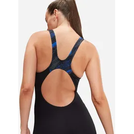 Speedo Hyperboom Splice Badeanzug für Damen, Schwarz/Blau, 38