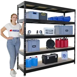 Proregal Schwerlastregal Rhino HxBxT 200x200x60cm 5 Spanplatten-Ebenen 8mm Fachlast 500kg Schwarz Metall, 200x200x60 cm, Freizeit, Heimwerken, Werkstatt, Schwerlastregale