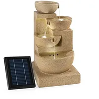 Blumfeldt Korinth Zierbrunnen - Gartenbrunnen, stimmungsvolles Wasserspiel, Solarbetrieb, 3 Watt Solar LED, Pumpe, 4 Etagen, 250 l/h Wasserfluss, Innen- oder Außenbereich, Sandsteinoptik