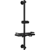 Görbach Duschset Edelstahl Duschstange mit Verstellbarer Duschkopfhalterung, Bohrlöcher-kompatible Wandhalterungen, Passend für Standard-Handbrausen, Brausestange 70 cm mit Duschablage Schwarz