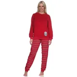 Normann Pyjama Normann Damen langarm Frottee Schlafanzug mit Bündchen und Tiermotiv rot 40-42