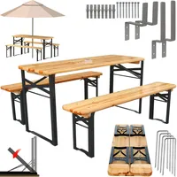 holz4home® Kinder Festzeltgarnitur 3-teilig aus Holz Klappbar I 107x40x53 cm I Tisch + 2 Bänke I Bierzeltgarnitur Wandhalterung, 12x Bodenhering I Sitzgarnitur