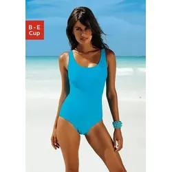 Badeanzug LASCANA, Damen, Gr. 38 (38), Cup B, blau (türkis), Polyamid, unifarben, Badeanzüge, mit Schlankmach- Effekt, Topseller
