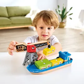 HaPe Spielzeug-Schiff Frachtschiff und Hafenkran