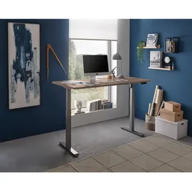 Stella Trading Xora Schreibtisch Sonoma Eiche Holzwerkstoff, Kufe, 77x75-118x160 cm, höhenverstellbar, Kabeldurchlass, Memoryschalter, Arbeitszimmer, Schreibtische, Bürotische