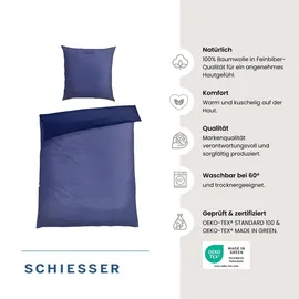 SCHIESSER Bettwäscheset Doubleface Feinbiber Blau 155 x 220 cm + 80 x 80 cm