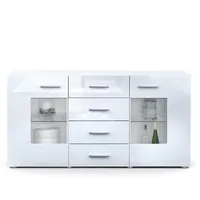 Vladon Sideboard, Weiß Hochglanz, 139x72x35 cm, Wohnzimmer, Kommoden &
