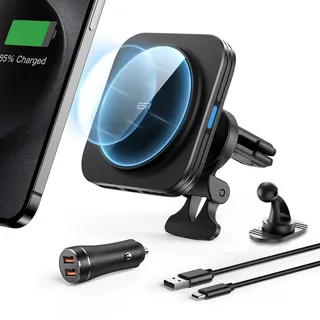 ESR 15W MagSafe Autohalterung mit Ladefunktion, Magnetisches Kabelloses Handyhalterung Auto Ladegerät für iPhone Air/17/17e/16/15/14/13/12 Series, Galaxy S25/S26 Series, mit 36W Auto Ladegerät