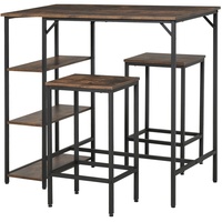 Homcom Bartisch-Set mit 2 Barhockern 3-teiliges Tischset Küchentresen mit Regale Spanplatte Stahl