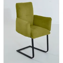 Freischwinger K+W KOMFORT & WOHNEN "6502", grün (olive, schwarz), B:61cm H:90cm T:62cm, Stühle, Freischwinger mit Armlehnen, Flachstahlkufe in schwarz