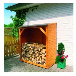 Kaminholzschrank Passau - 149 x 78 x 165 cm - Farbe: Honigbraun - Kaminholzregal aus Kiefernholz - Lieferung erfolgt als vormontierter Bausatz