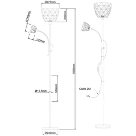 Trio Deckenfluter Industrial Stehlampe schwarz gold Wohnzimmerlampe Leselampe flexibel, getrennt schaltbar, 1x E27, 1x E14, Dxh 23 x 180 cm