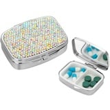 Soleebee Diamant Edelstahl Pillendose mit 2 Fächern, Mini Pillenhalter Bling Kleine Tablettendose mit Spiegel Tragbare Pillenbox Tabletten Organizer für Outdoor Sport Camping Wandern Reisen (AB Farbe)