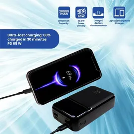 ewent EW1164, 20000 mAh, USB-C Ladegerät Power Bank EWENT 65W 20000 mAh USB-C Ladegerät