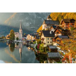Fototapete PAPERMOON "HALLSATT-ALPEN DORF SALZKAMMERGUT SEE SALZ", bunt, B:3,50m L:2,60m, Vlies, Tapeten