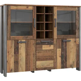 Forte Highboard 151,3 x 125,4 x 41,5 cm Old Wood Vintage / Betonoptik Dunkelgrau