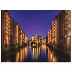 Artland Leinwandbild »Hamburg Speicherstadt bei Nacht«, Gebäude, (1 St.), auf Keilrahmen gespannt Artland Farbe Bild(er): goldfarben