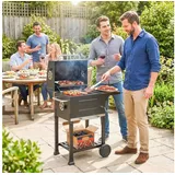 Outsunny Holzkohlegrill mit Deckel, Thermometer, Grillrost, Seitentisch, Grillwagen, BBQ Smoker, für Camping Garten schwarz
