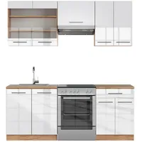 Vicco Küchenzeile Fame-Line 200 cm Weiß Hochglanz/Eiche